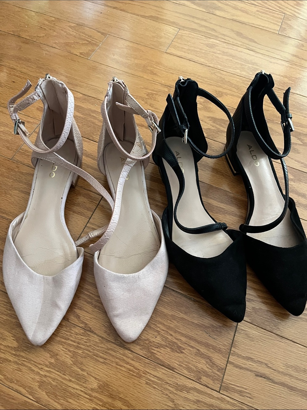 ALDO Two-Pair Pointed Ankle-Strap Heels in Black and Blush